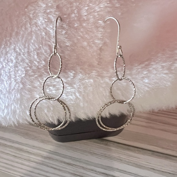 Sterling Hammered Triple Circle Dangle Earrings - Picture 5 of 6